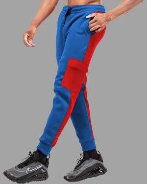 Men RoyalBlue Red Cuff Ankle Cargo Jogger Pant