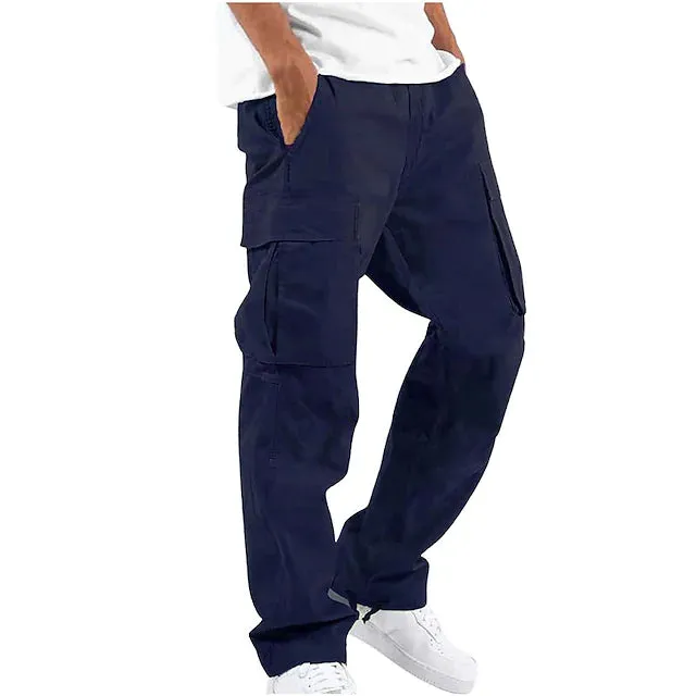 Men's Cargo Pants Trousers Drawstring Elastic Waist Multi Pocket