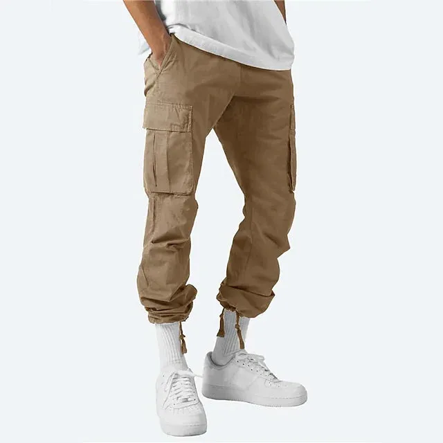 Men's Cargo Pants Trousers Drawstring Elastic Waist Multi Pocket
