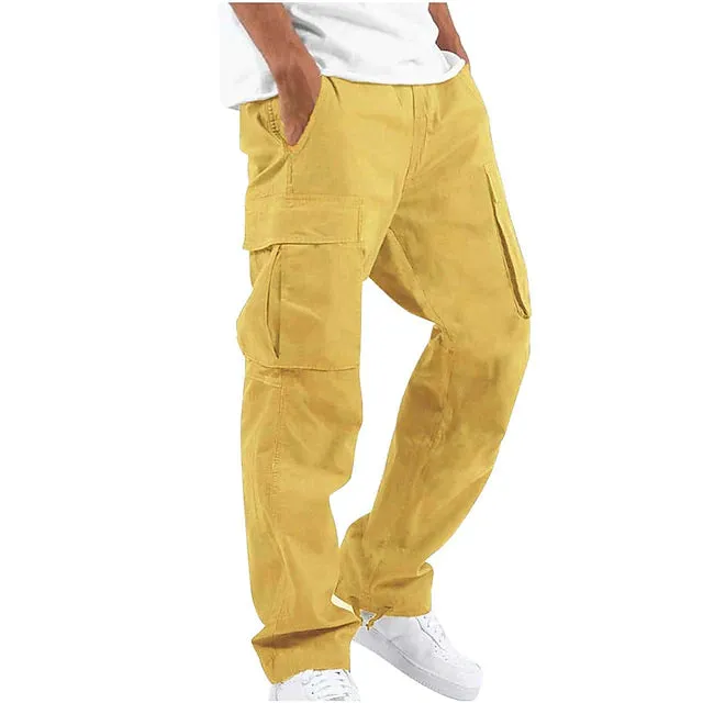 Men's Cargo Pants Trousers Drawstring Elastic Waist Multi Pocket