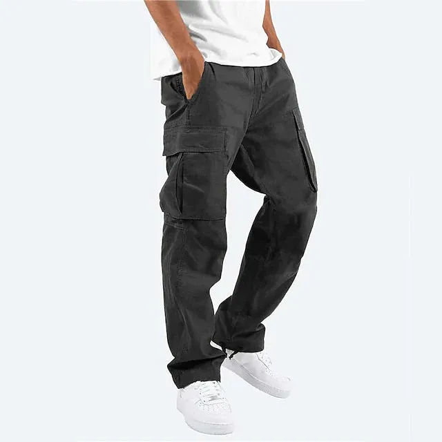 Men's Cargo Pants Trousers Drawstring Elastic Waist Multi Pocket