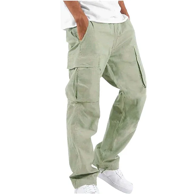 Men's Cargo Pants Trousers Drawstring Elastic Waist Multi Pocket