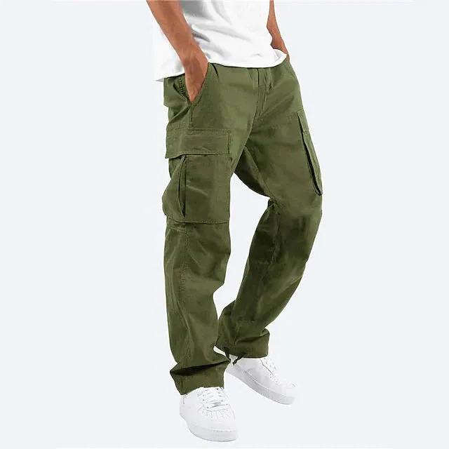 Men's Cargo Pants Trousers Drawstring Elastic Waist Multi Pocket