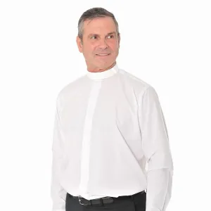 Men's Fly Front Clergy Shirt - White