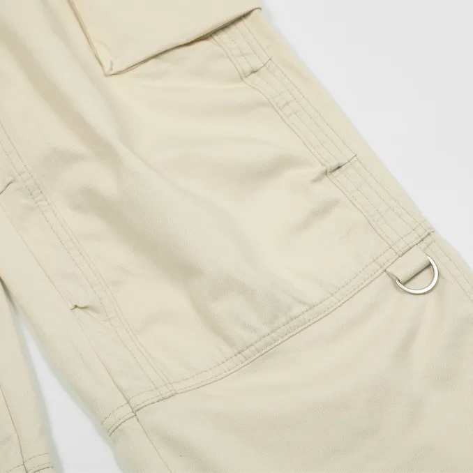 Men's Solid Color Multi-Pocket Cargo Pants - Street Punk Loose Wide Leg Cropped