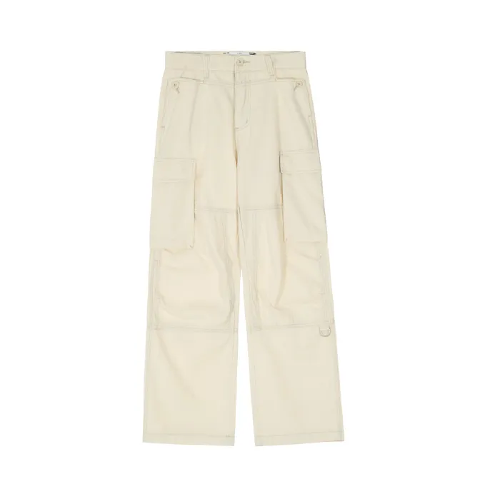 Men's Solid Color Multi-Pocket Cargo Pants - Street Punk Loose Wide Leg Cropped