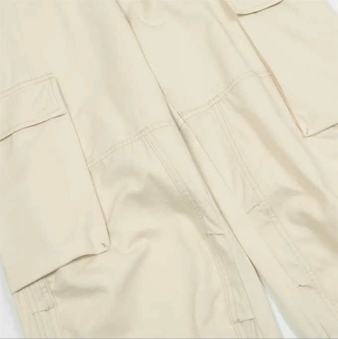 Men's Solid Color Multi-Pocket Cargo Pants - Street Punk Loose Wide Leg Cropped
