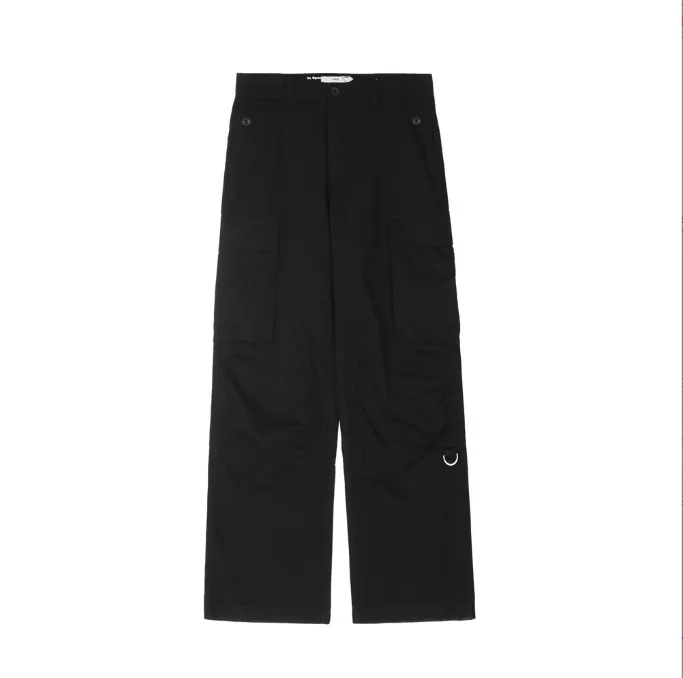 Men's Solid Color Multi-Pocket Cargo Pants - Street Punk Loose Wide Leg Cropped