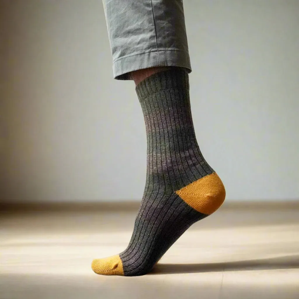 Merino Wool Khaki & Brown Stripe Socks