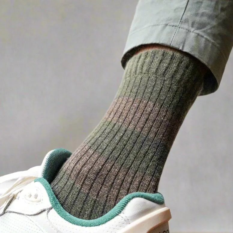 Merino Wool Khaki & Brown Stripe Socks
