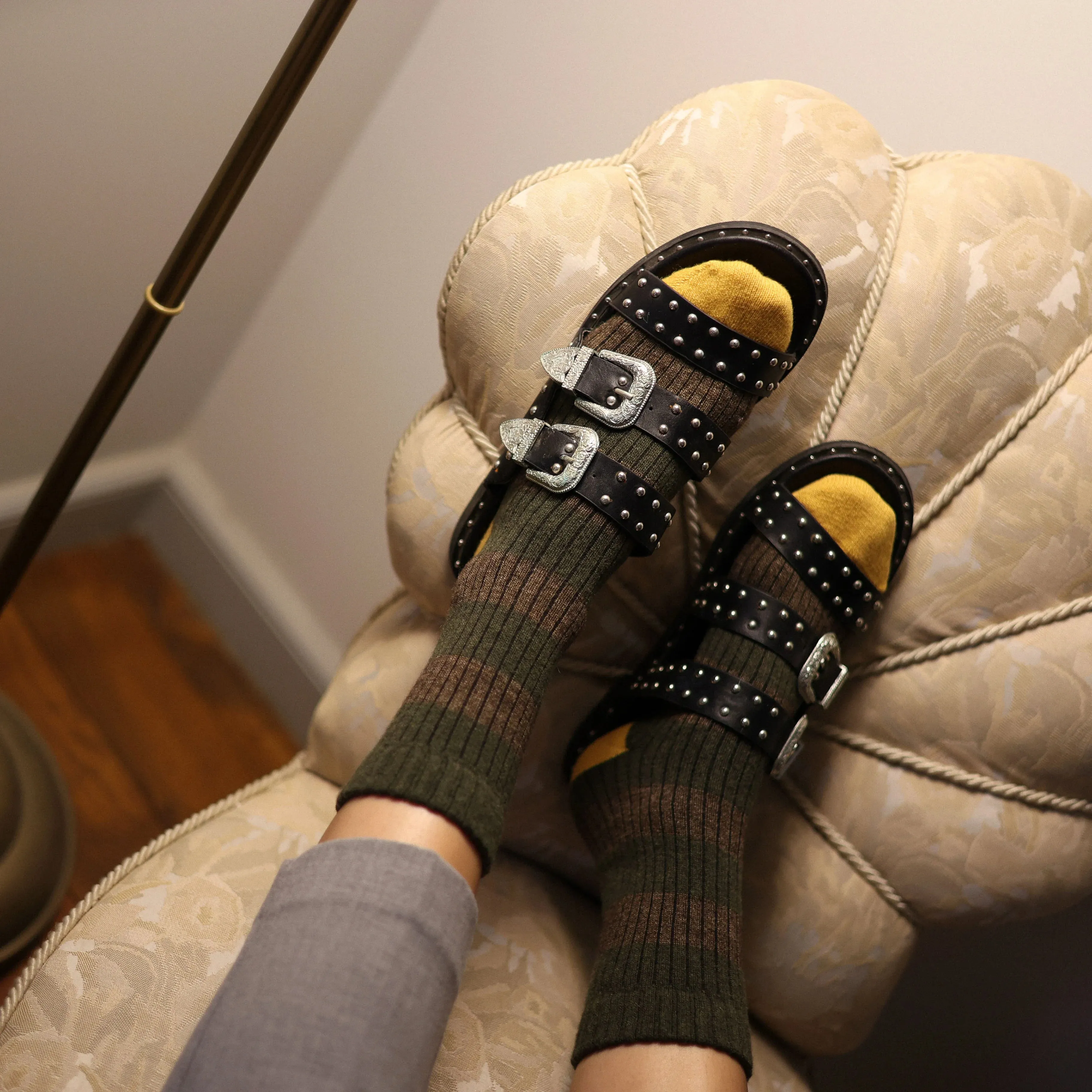 Merino Wool Khaki & Brown Stripe Socks