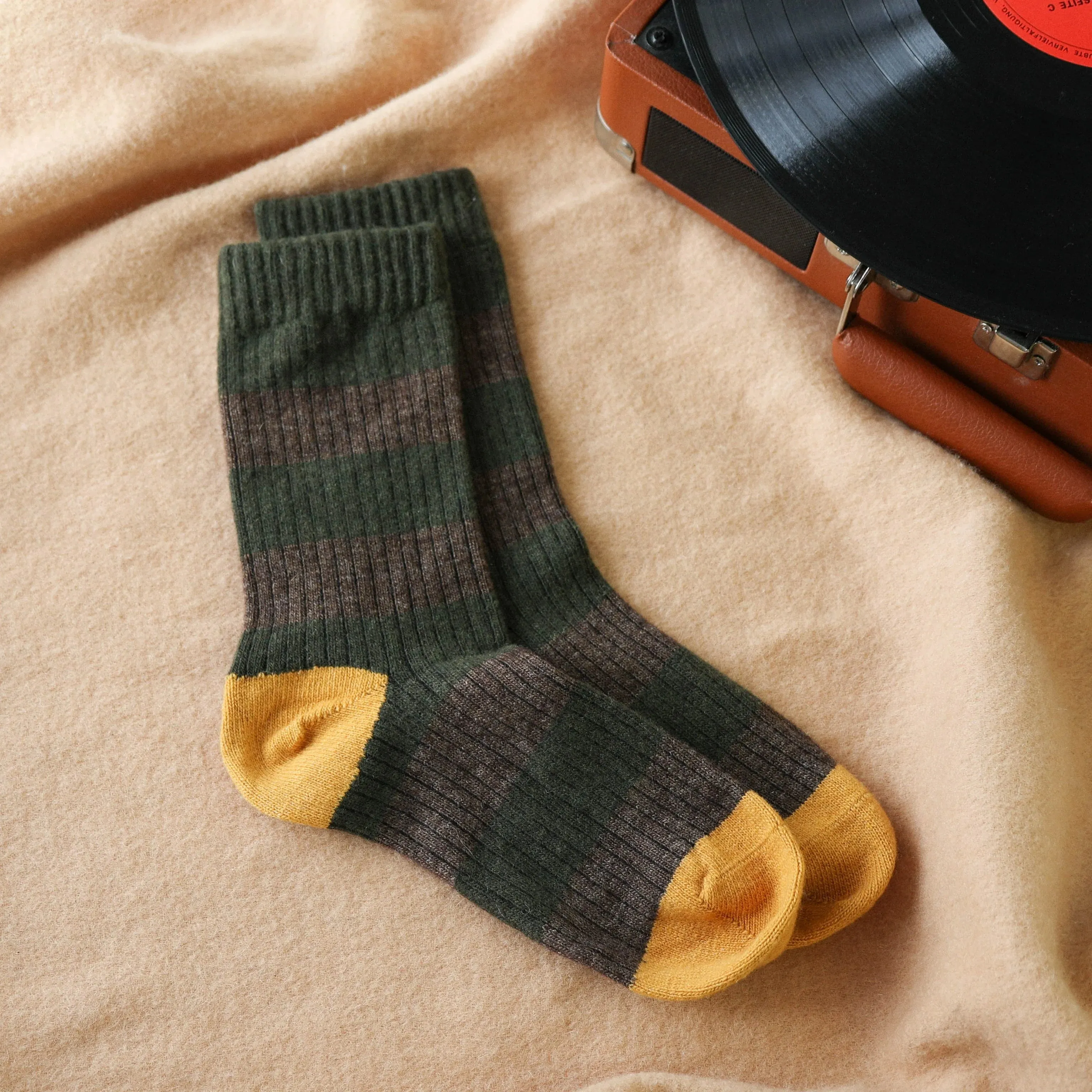 Merino Wool Khaki & Brown Stripe Socks