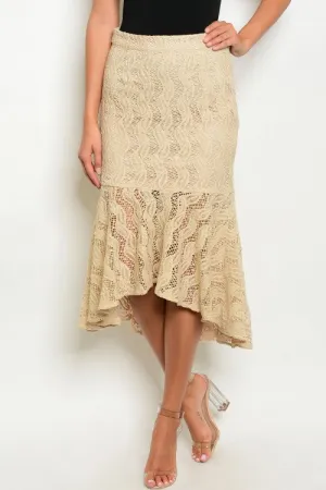 Misses Khaki Beige Mermaid Cut Lace Skirt
