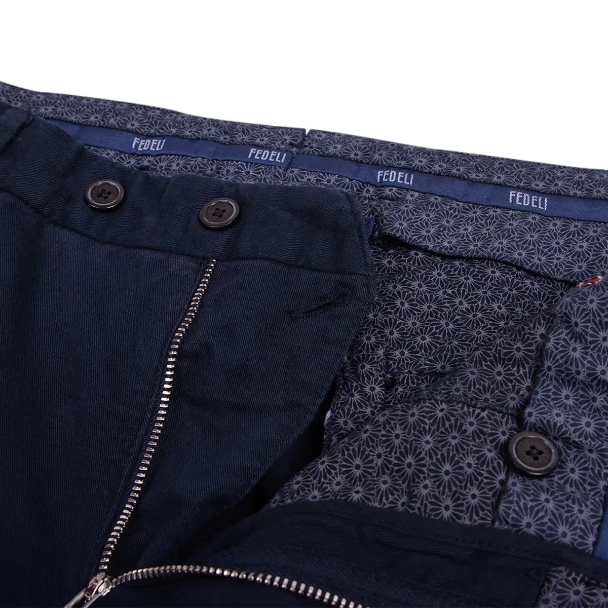 Navy 'Boston' Cashmere & Cotton Tailored Twill Chinos