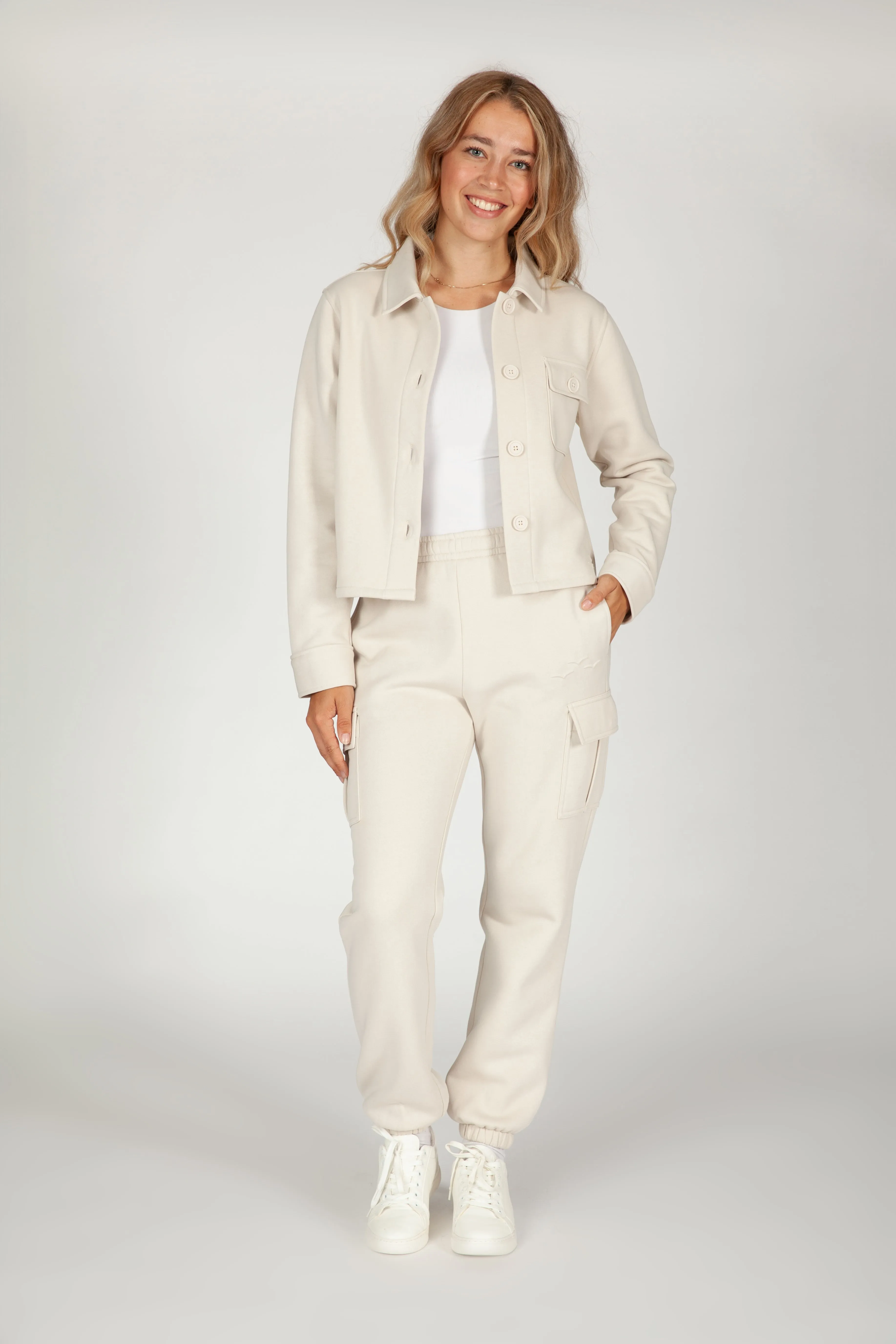 Nova Cargo Jogger and Jenni Overshirt Fleece set in Bone