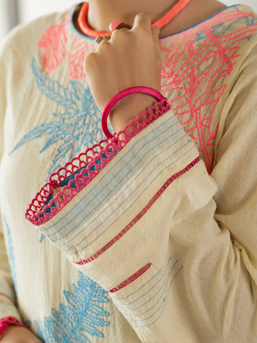Off White Jacquard Tunic - AL-LK-785