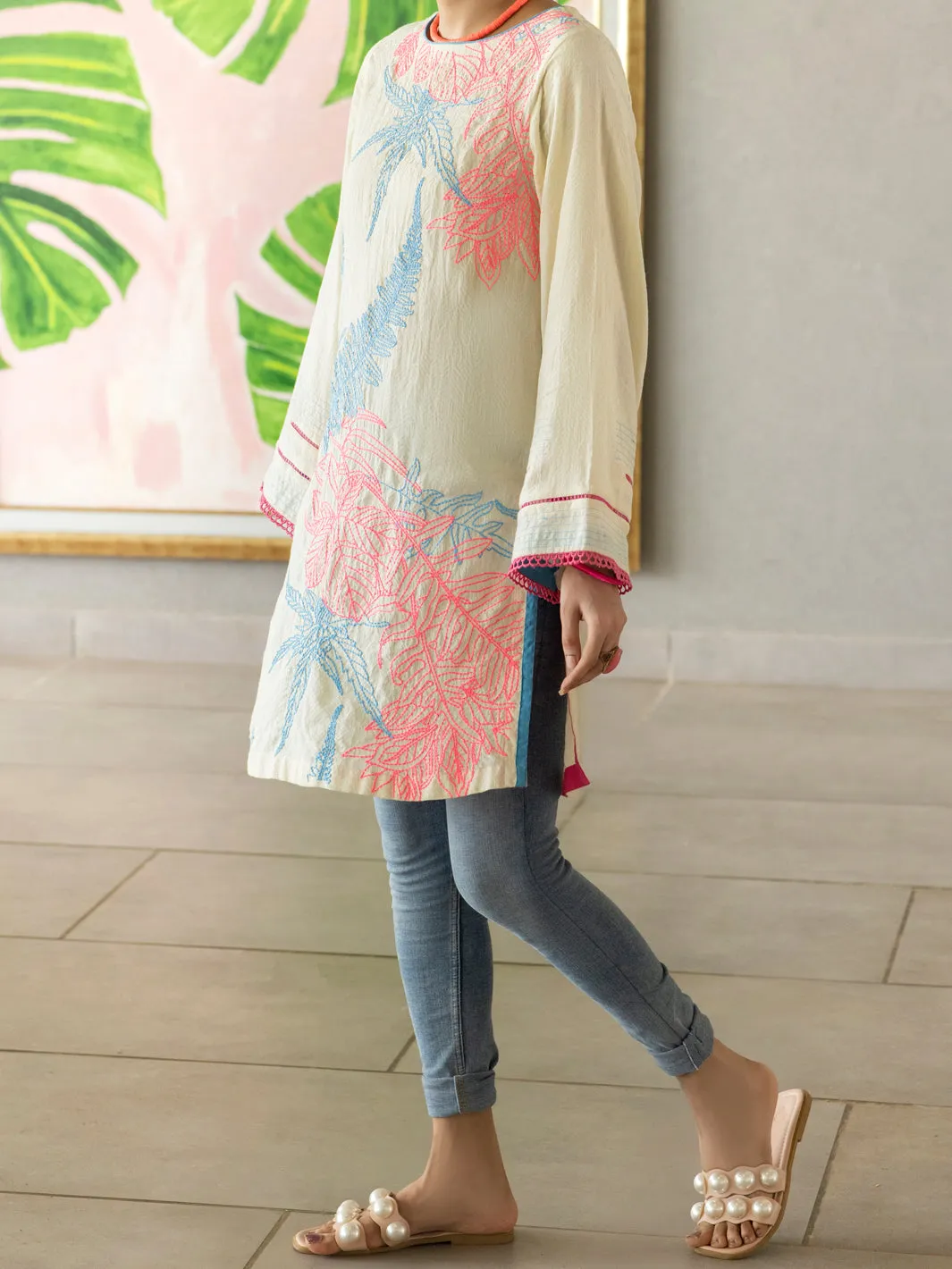 Off White Jacquard Tunic - AL-LK-785