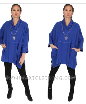 One In-stock Electric Blue Cowl Dairi Fashions Nobi Pocket Tunic Top Plus Boho Sml-7x