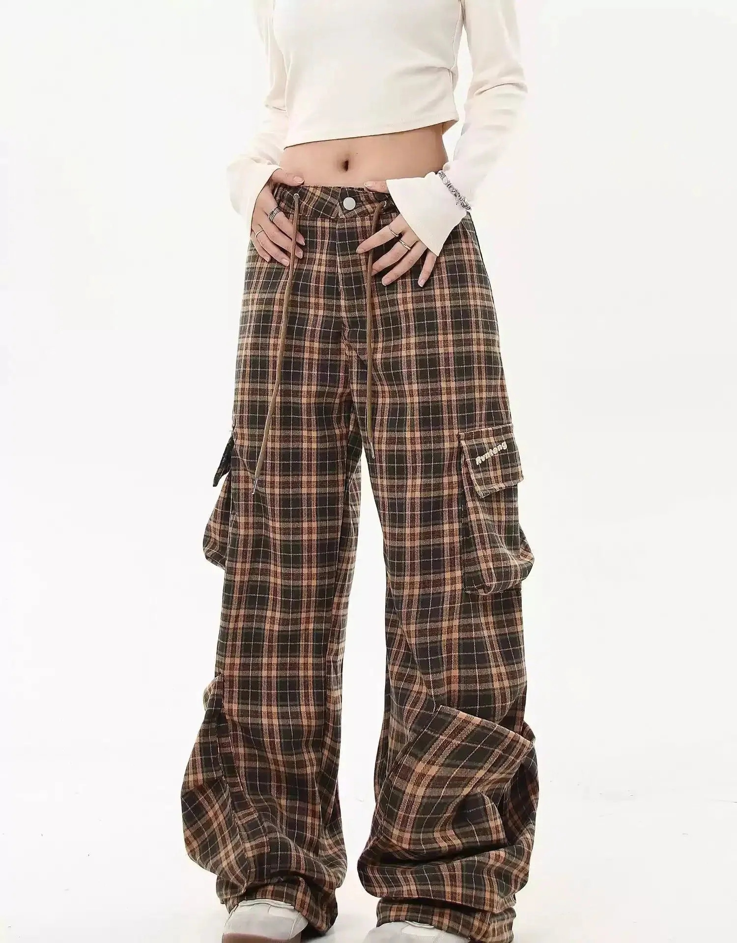 Oversized Pocket Plaid Cargo Pants