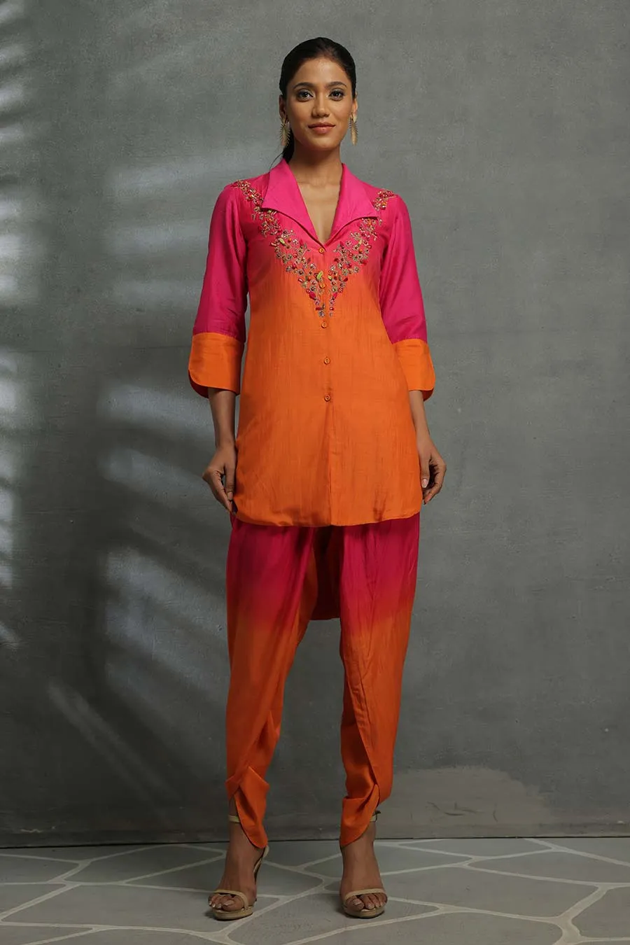 Pink Ombre Embellished Tunic & Pant Set