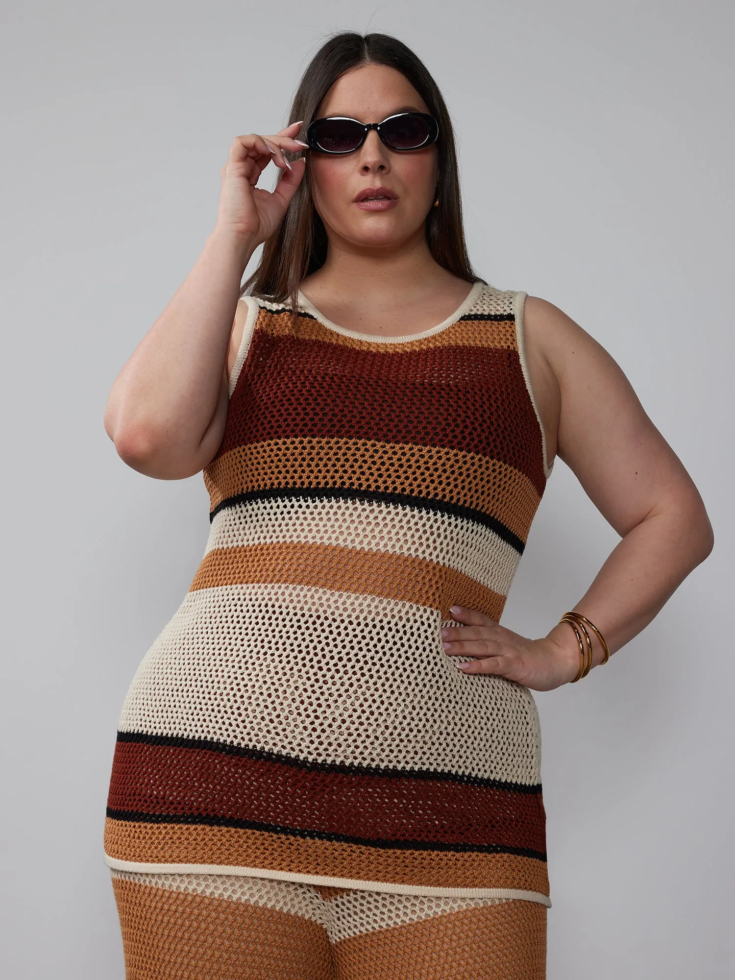 Plus Open Stitch Stripe Sweater Tunic