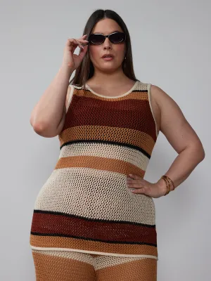 Plus Open Stitch Stripe Sweater Tunic