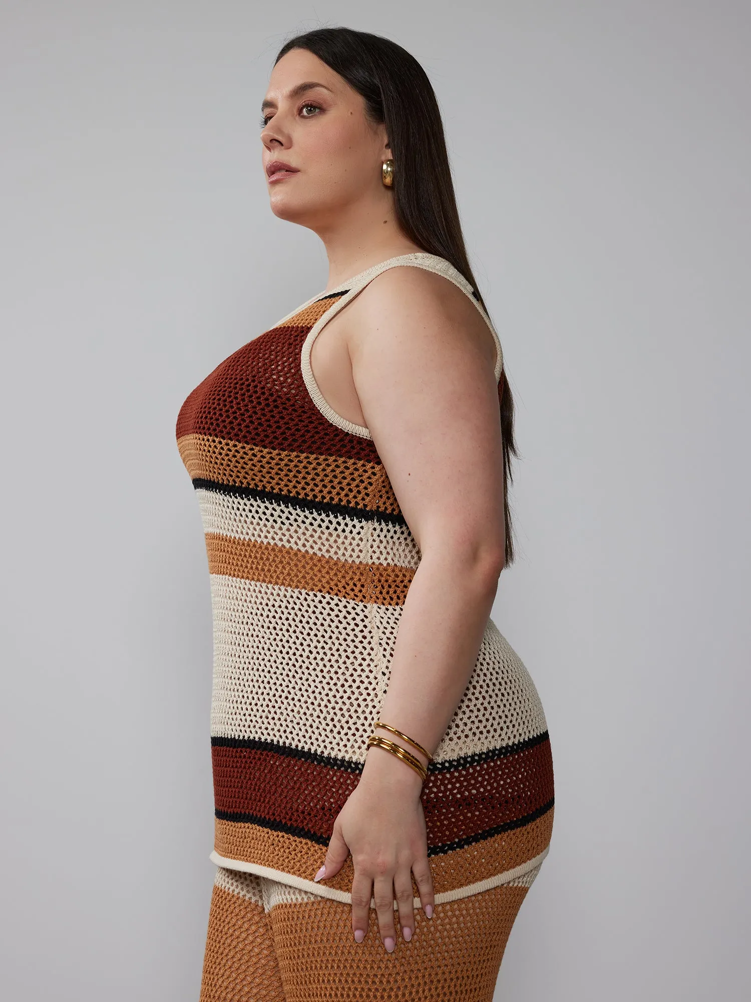 Plus Open Stitch Stripe Sweater Tunic