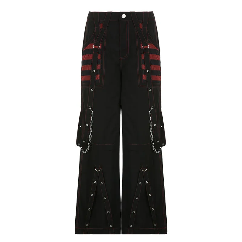 Punk-Inspired Chain Cargo Pants with Straps