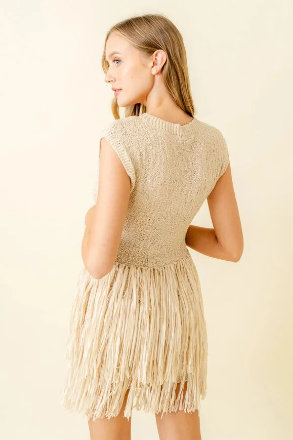 Resort Beach Fringe Knit Sleeveless Mini Dress