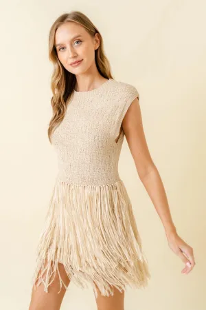 Resort Beach Fringe Knit Sleeveless Mini Dress