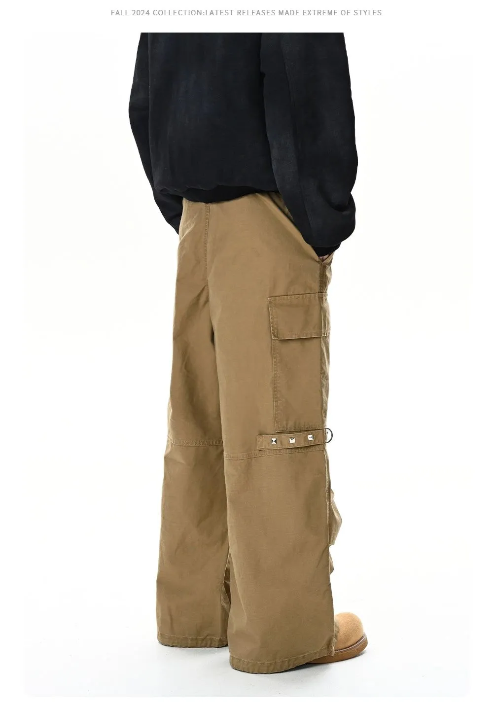 Rivet Buttons Pleated Cargo Pants