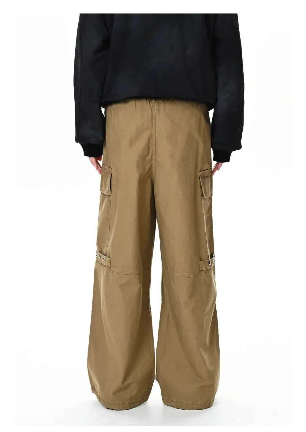 Rivet Buttons Pleated Cargo Pants