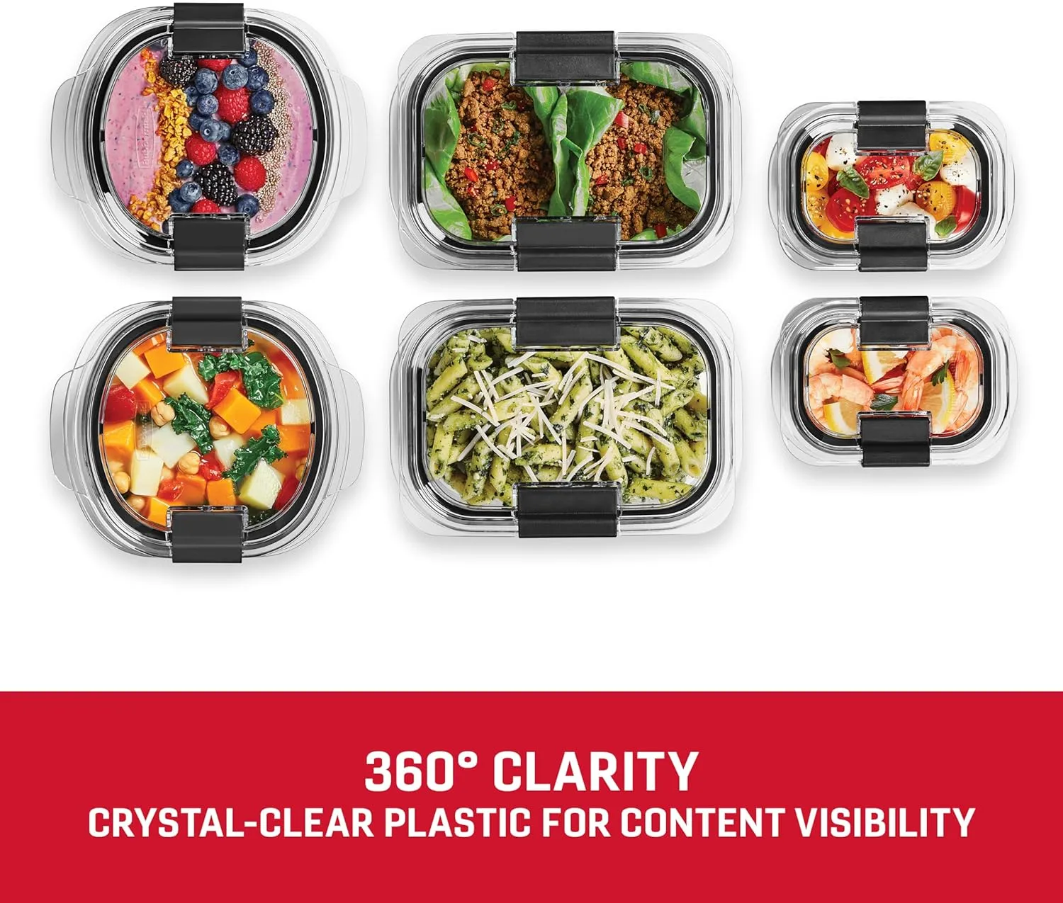 Rubbermaid Brilliance Food Storage Containers, BPA Free, Airtight Lids, Ideal for Lunch, Meal Prep & Leftovers, Set of 5 (3.2 Cup)