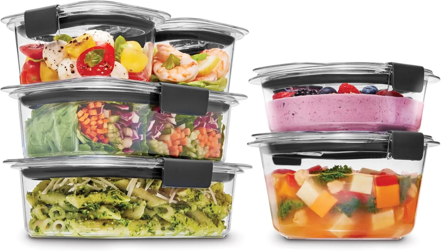 Rubbermaid Brilliance Food Storage Containers, BPA Free, Airtight Lids, Ideal for Lunch, Meal Prep & Leftovers, Set of 5 (3.2 Cup)