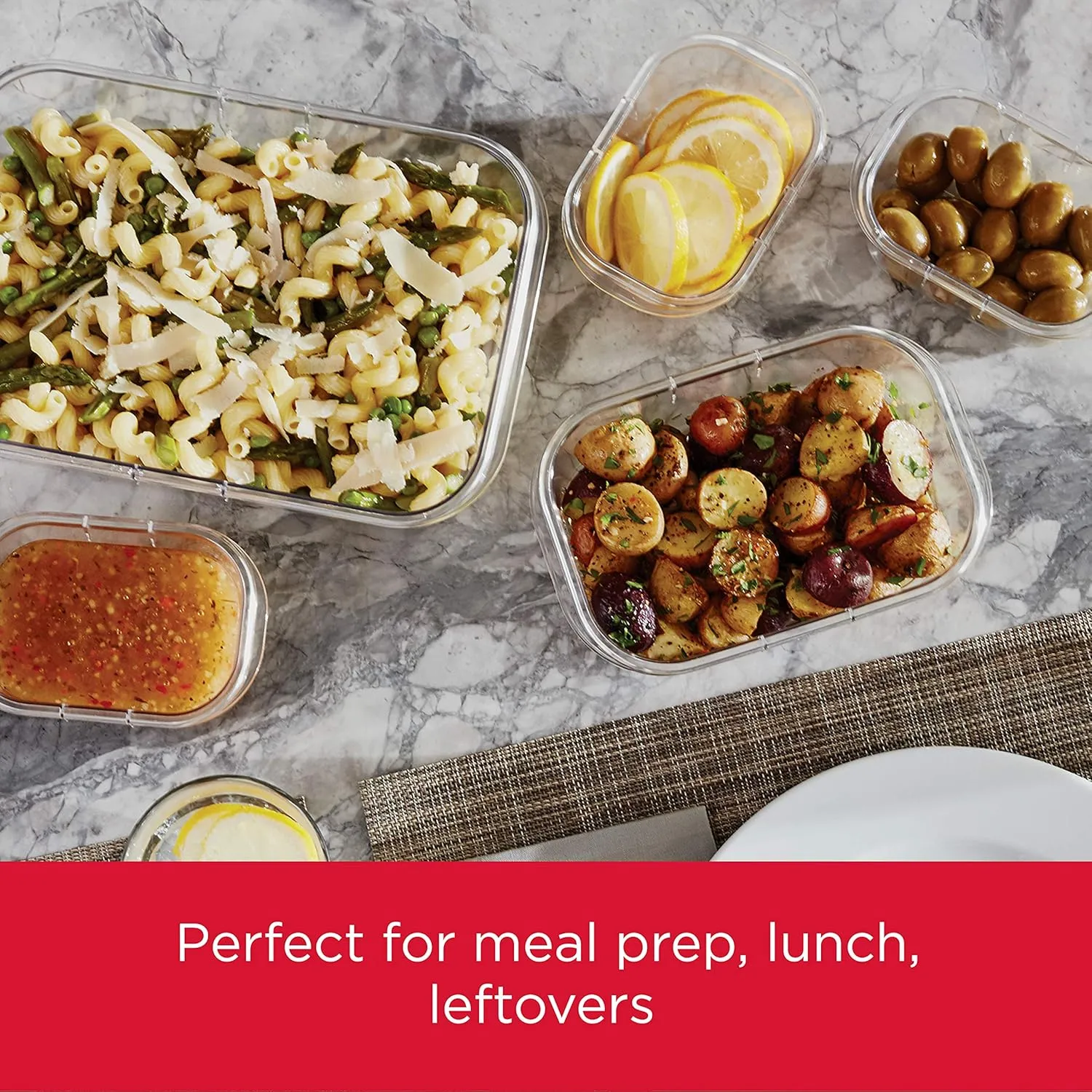 Rubbermaid Brilliance Food Storage Containers, BPA Free, Airtight Lids, Ideal for Lunch, Meal Prep & Leftovers, Set of 5 (3.2 Cup)