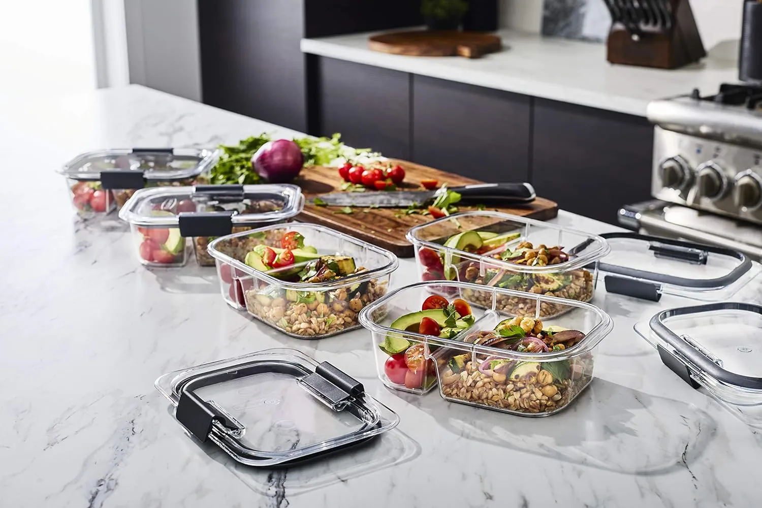 Rubbermaid Brilliance Food Storage Containers, BPA Free, Airtight Lids, Ideal for Lunch, Meal Prep & Leftovers, Set of 5 (3.2 Cup)