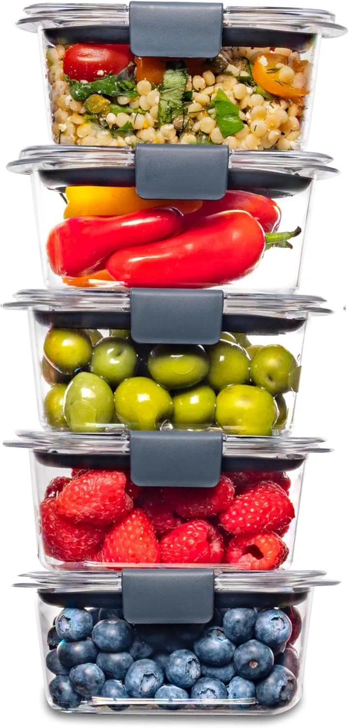 Rubbermaid Brilliance Food Storage Containers, BPA Free, Airtight Lids, Ideal for Lunch, Meal Prep & Leftovers, Set of 5 (3.2 Cup)
