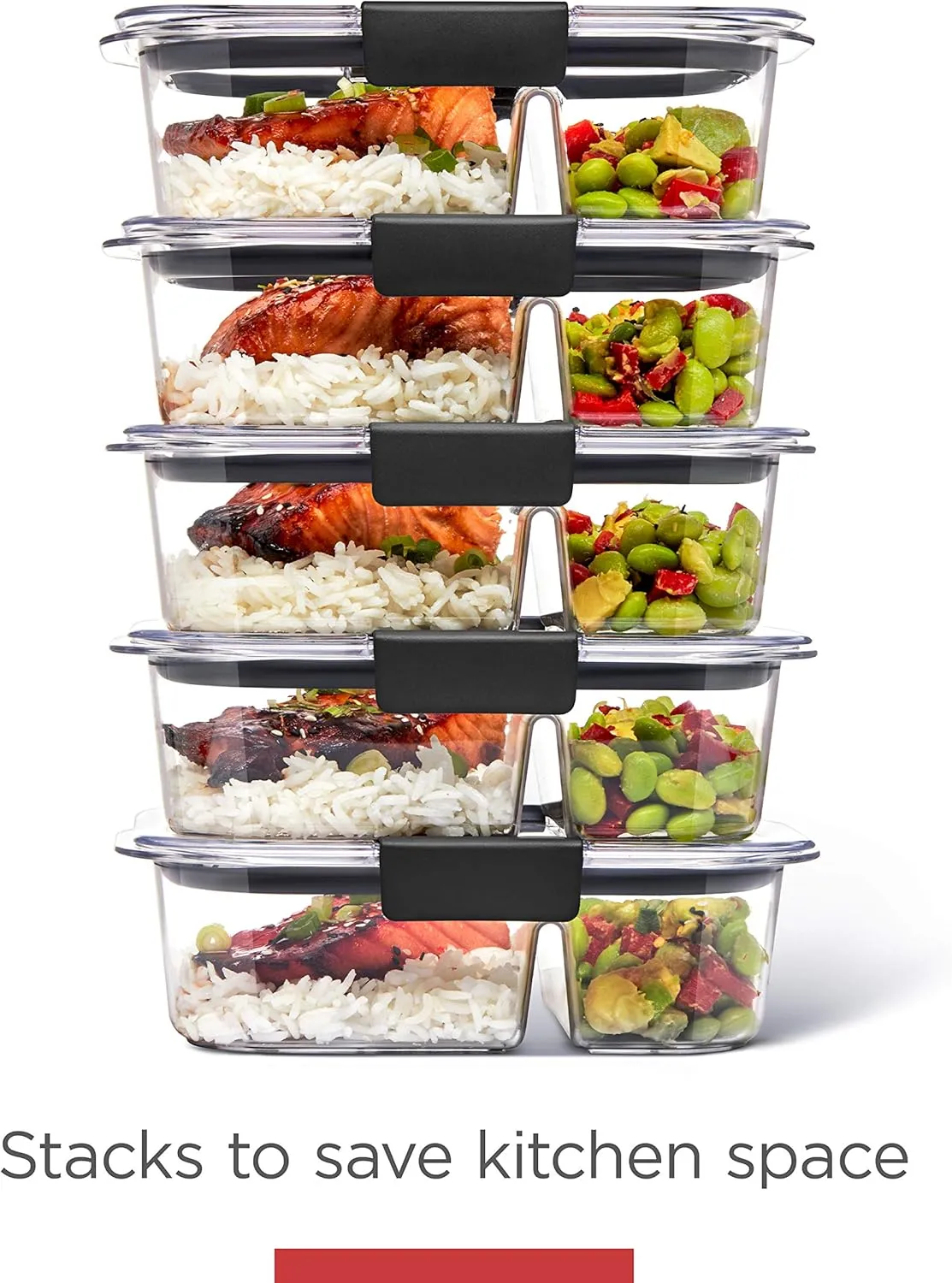 Rubbermaid Brilliance Food Storage Containers, BPA Free, Airtight Lids, Ideal for Lunch, Meal Prep & Leftovers, Set of 5 (3.2 Cup)