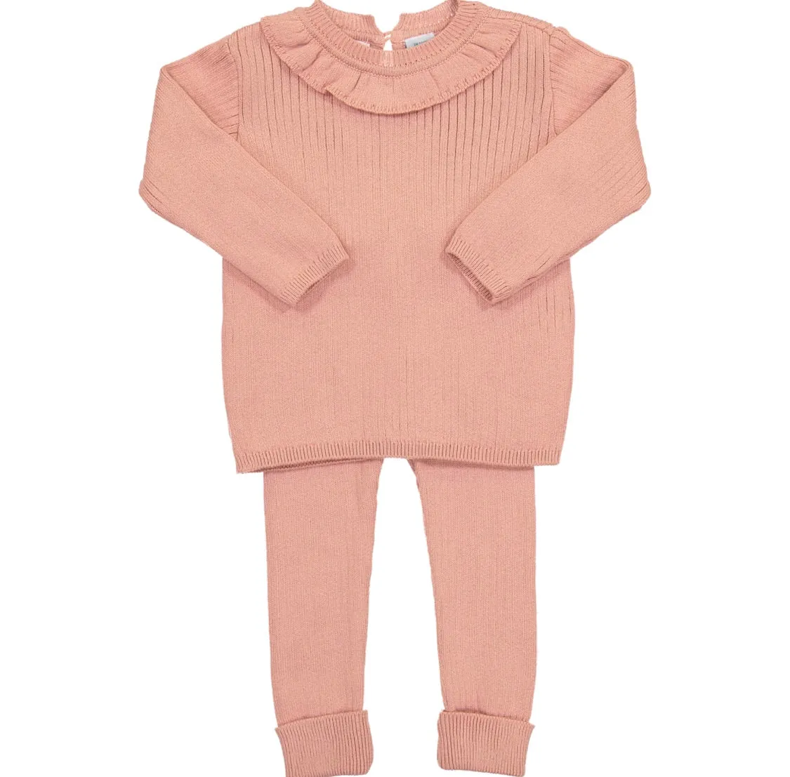 Ruffle Collar Ribbed Knit Set