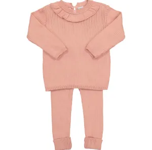 Ruffle Collar Ribbed Knit Set