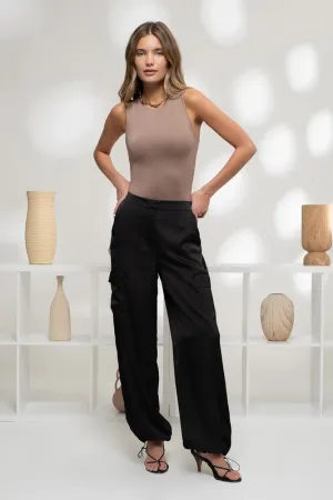 Satin Cargo Jogger Pants