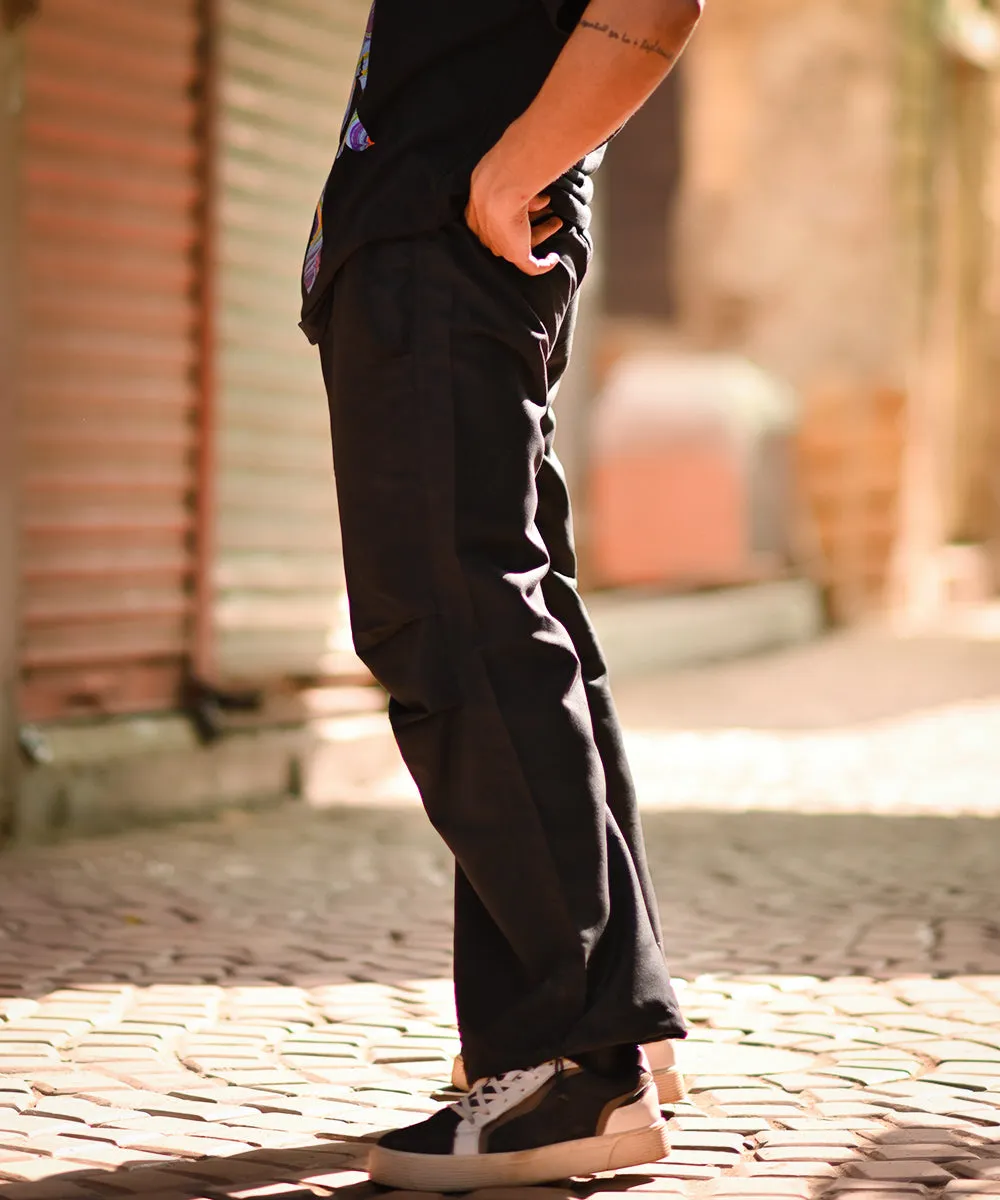 Shadowed Night Black Parachute Cargo Pants | Men