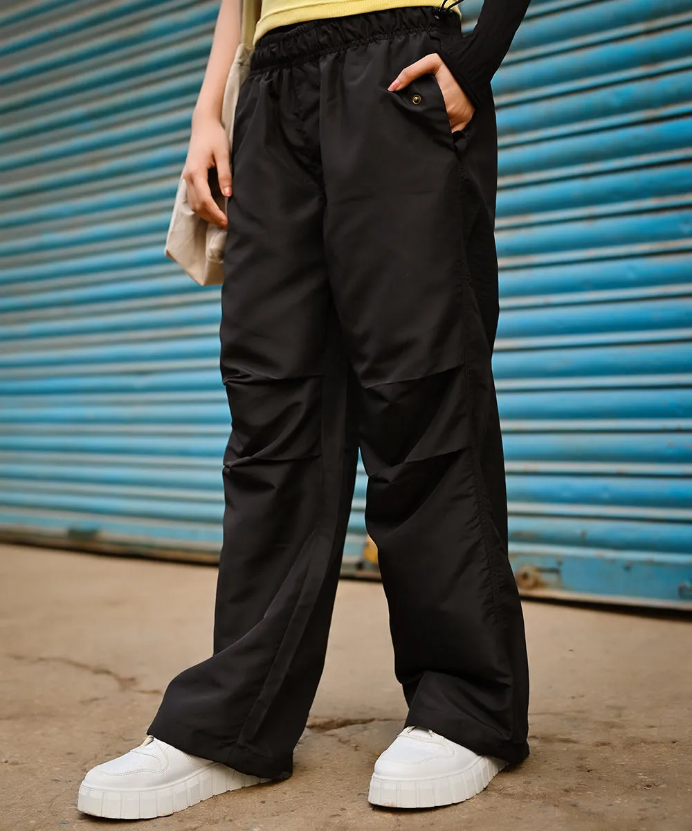 Shadowed Night Black Parachute Cargo Pants | Woman