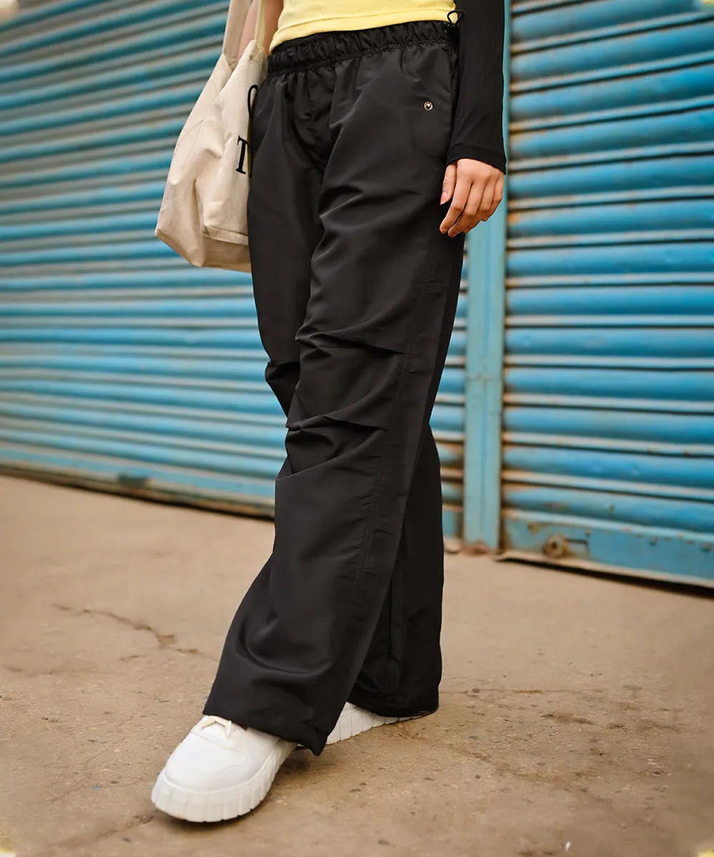 Shadowed Night Black Parachute Cargo Pants | Woman