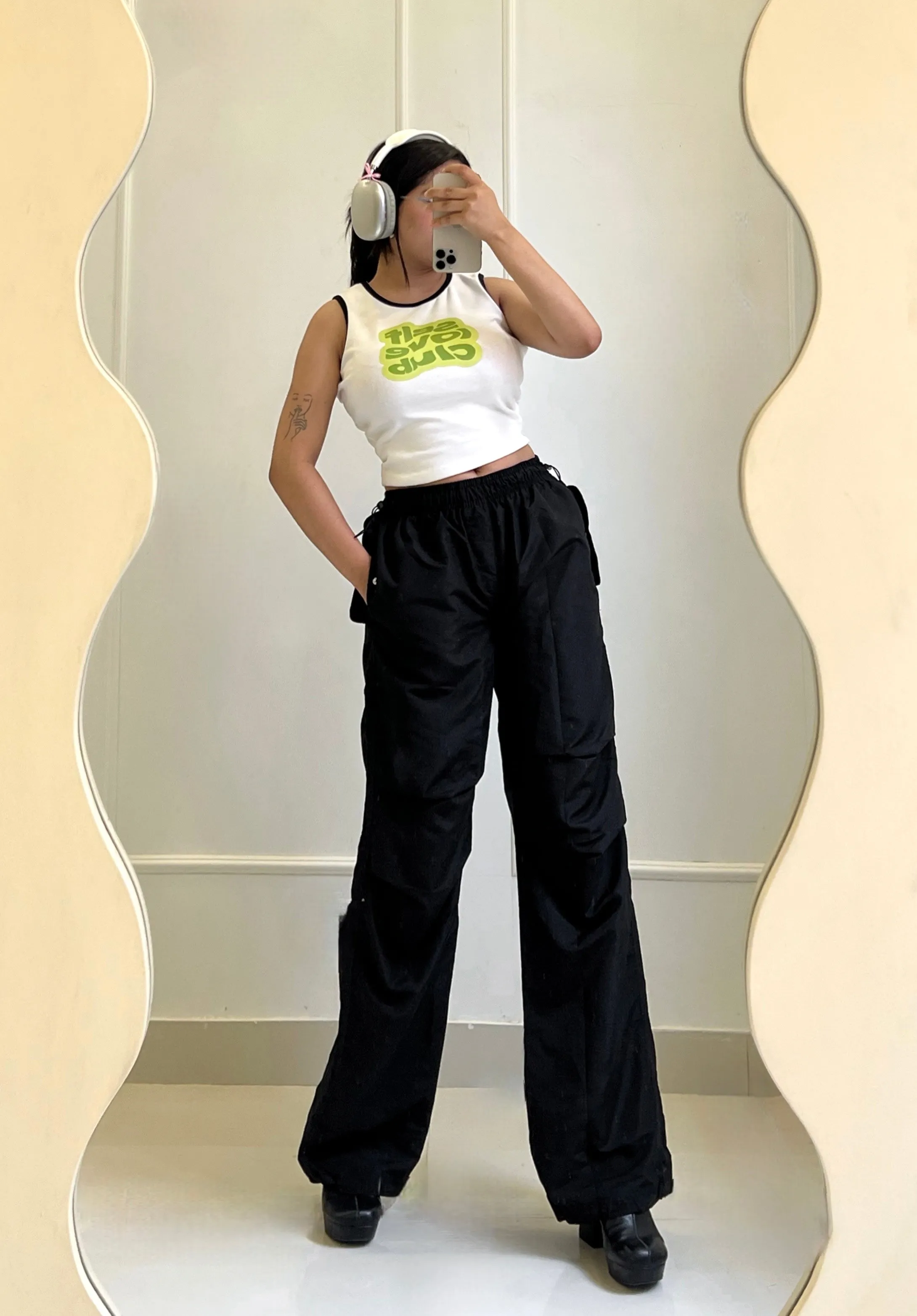 Shadowed Night Black Parachute Cargo Pants | Woman