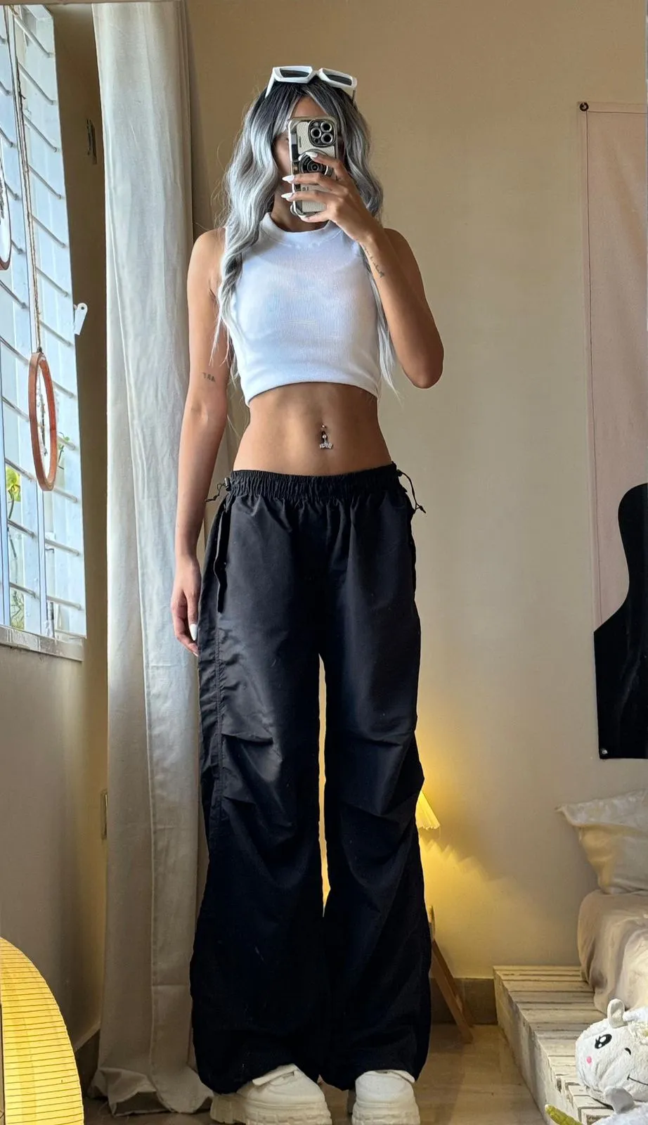 Shadowed Night Black Parachute Cargo Pants | Woman