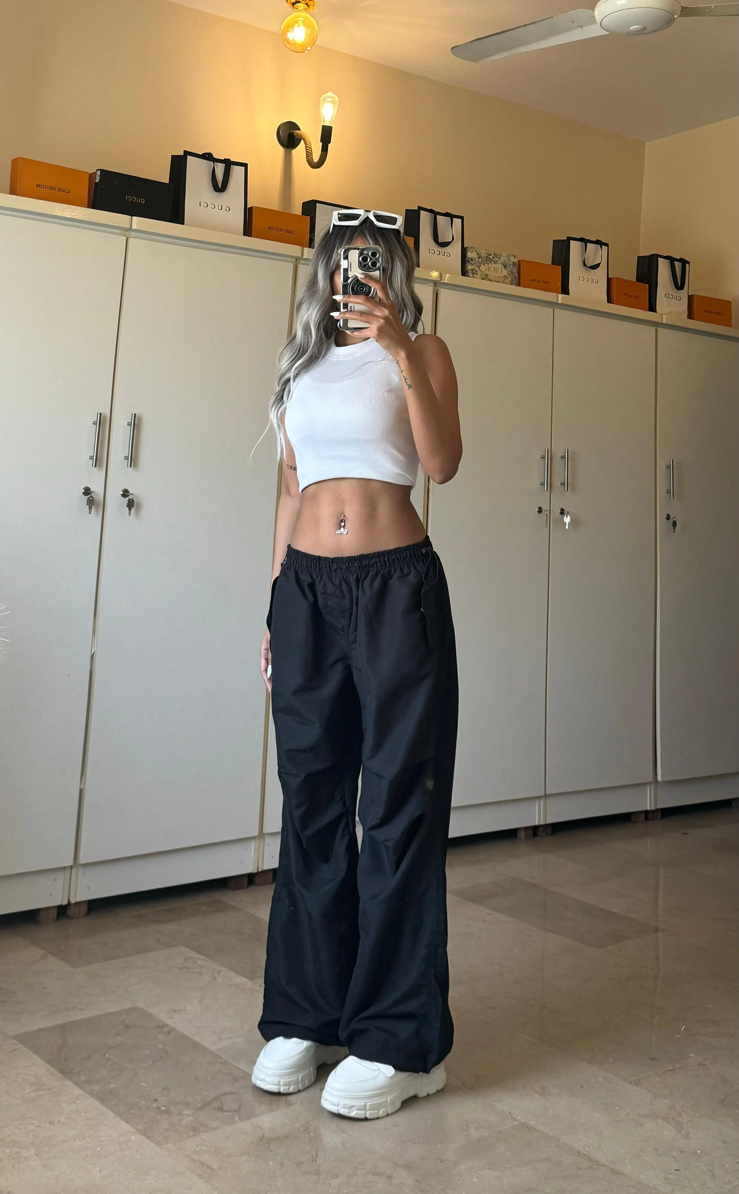 Shadowed Night Black Parachute Cargo Pants | Woman