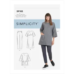 Simplicity Sewing Pattern S9183 Misses' Tunic, Top, Dress & Legging