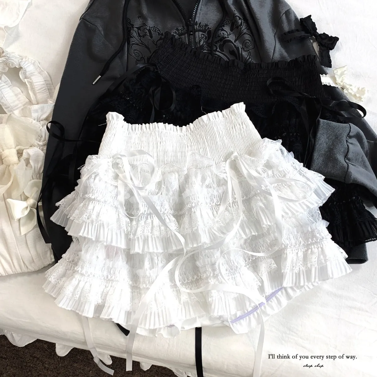 *sleepingdoll homemade* French lace splicing layered leggings skirt