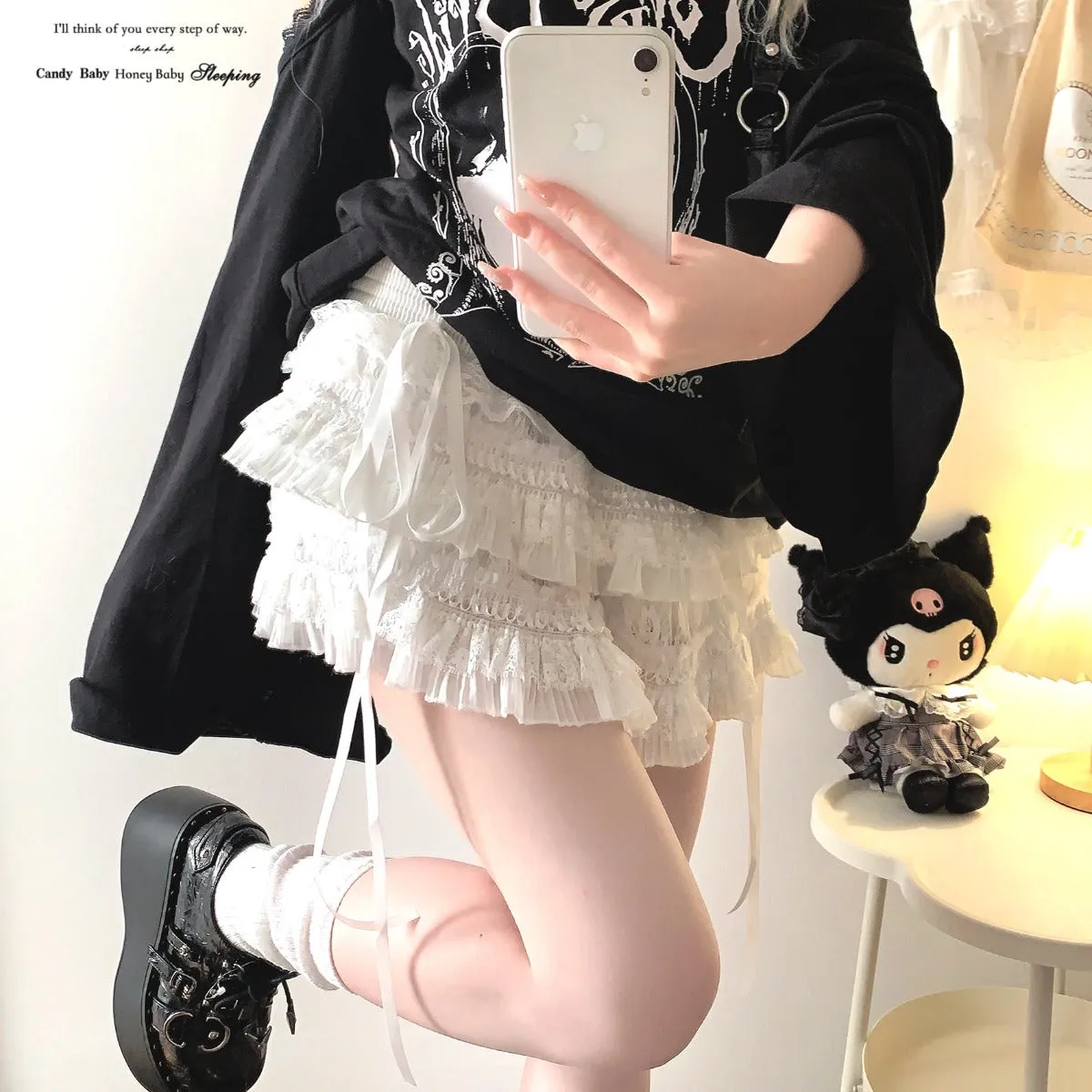 *sleepingdoll homemade* French lace splicing layered leggings skirt